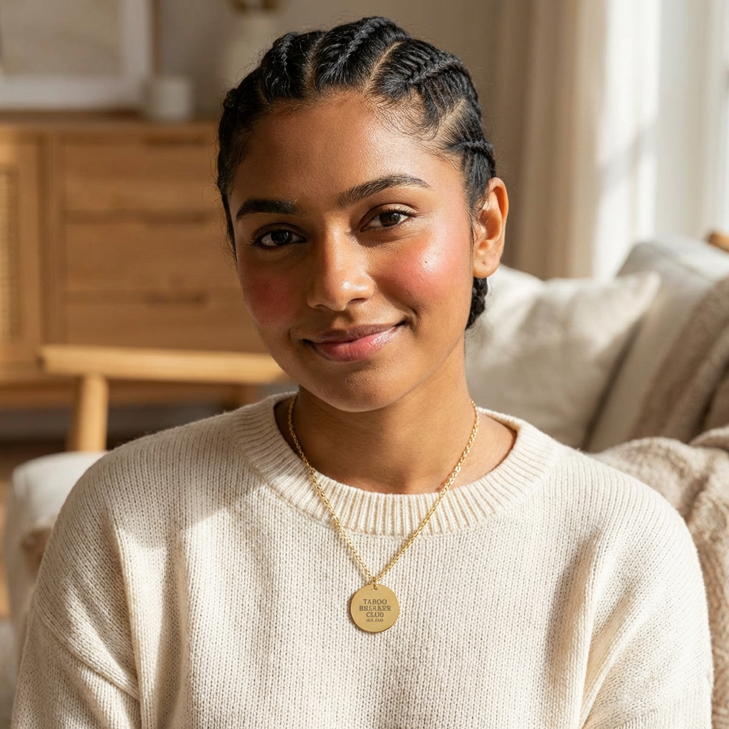 Taboo Breaker Engraved Necklace — Minimal Disc Pendant by Taboo Talks (Gold, Silver or Rose Gold)